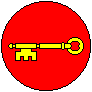 A red field with a golden key horizontally, indicating the Office of the Seneschal.