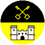A horizontally party field of black and gold with two gold keys crossed at the top and a white castle at the bottom, indicating the Office of the Chamberlain.